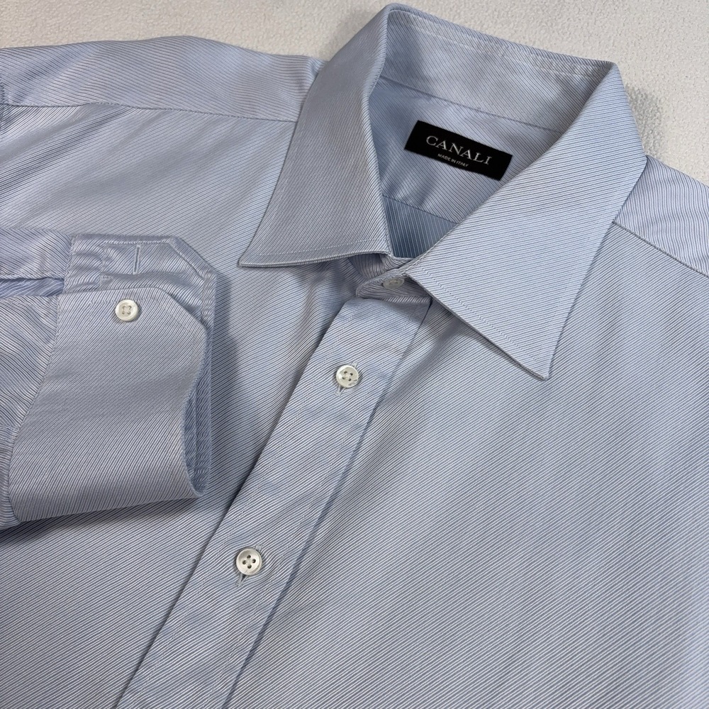 Canali Dress Shirt Men's 18.5-47 Light Blue 100%‎ Cotton Made in Italy Button Up